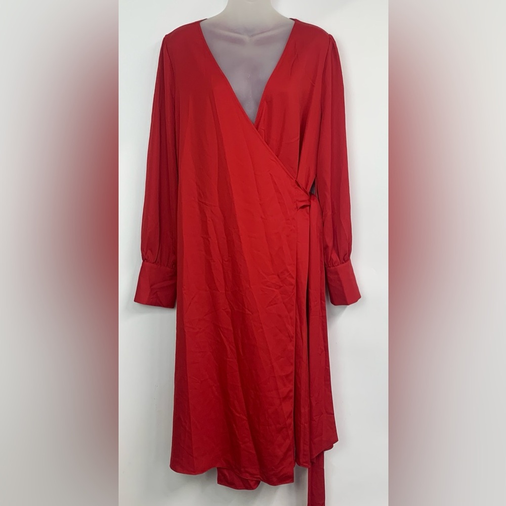 Halogen Women's Red Long Sleeve Wrap Dress - Size L